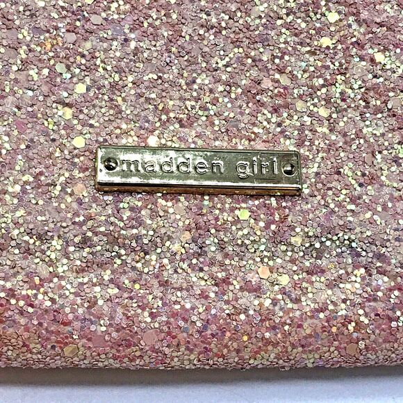 Madden Girl Pink Glitter Crossbody Bag Adjustable Strap Pockets Sparkly Evening - Picture 3 of 9